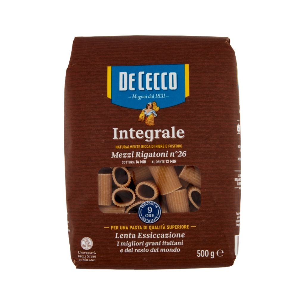 DE CECCO WHOLE WHEAT PASTA MEZZI RIGATONI NO:26