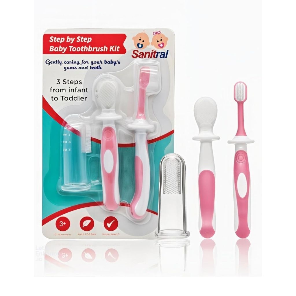 SANITRAL Baby's First Toothbrush Kit - Step by Step 0-2 Years-PINK