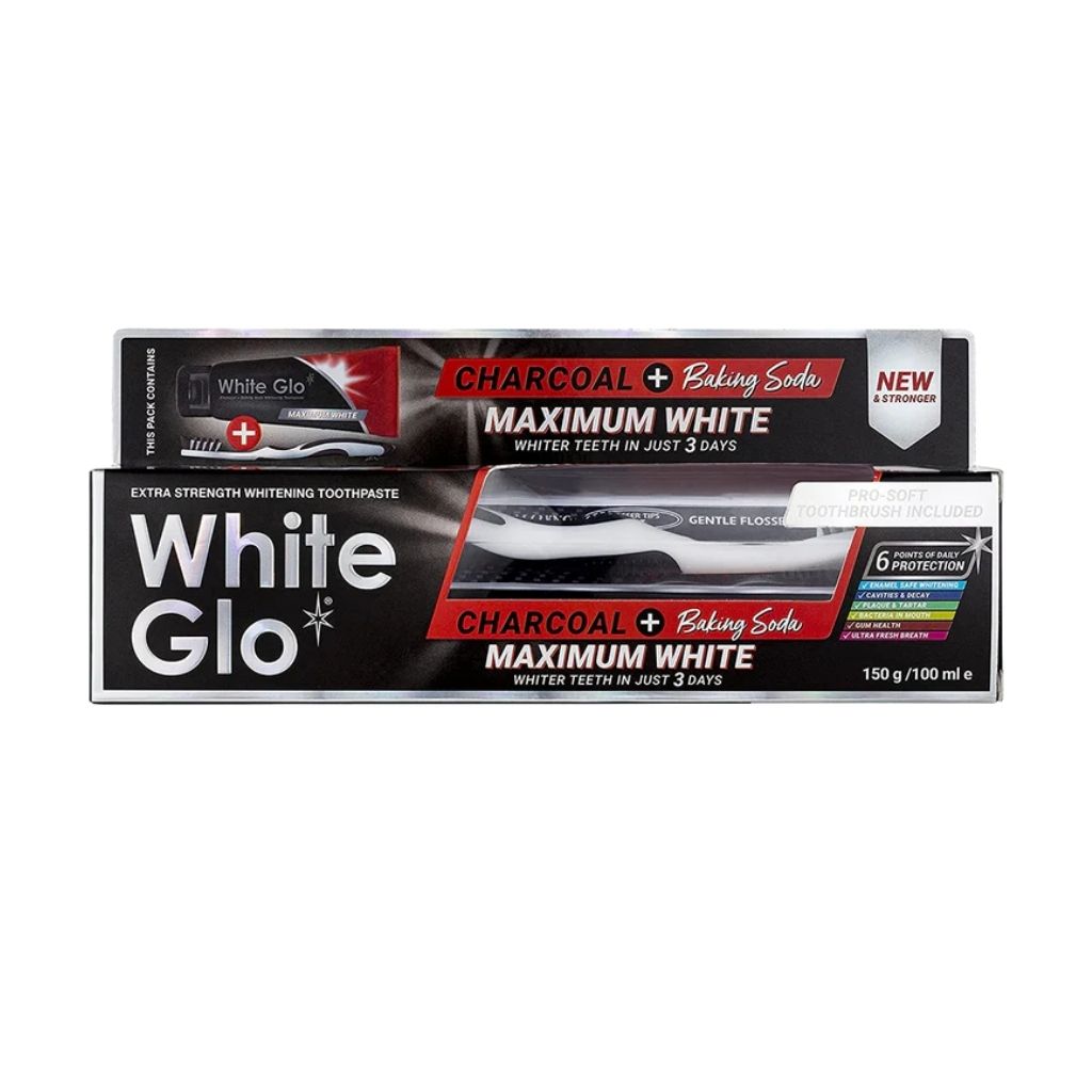 WHITE GLO Charcoal Baking Soda Maximum White Toothpaste 100 ml