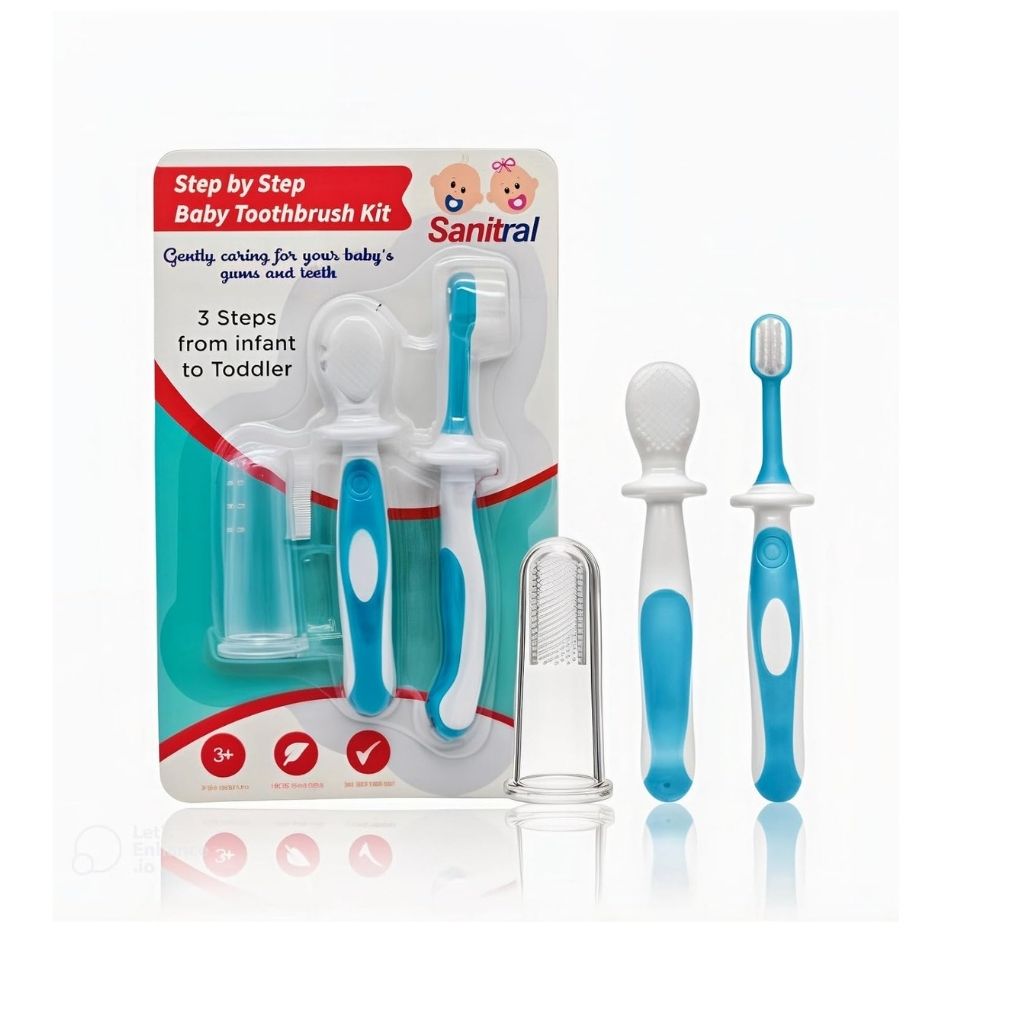 SANITRAL Baby's First Toothbrush Kit - Step by Step 0-2 Years-BLUE