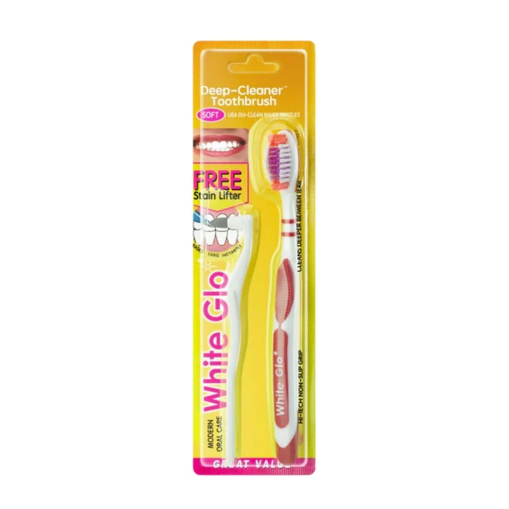 WHITE GLO Toothbrush with Free Stain Lifter - Soft